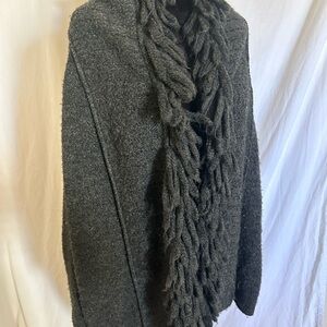 Italian Gray Knit Open Cardigan with Fringe